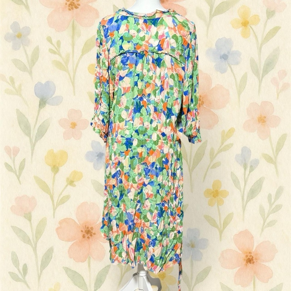 Democracy Floral Button Front Dress 2X Plus Size Boho Peasant Style Rayon - Picture 4 of 7